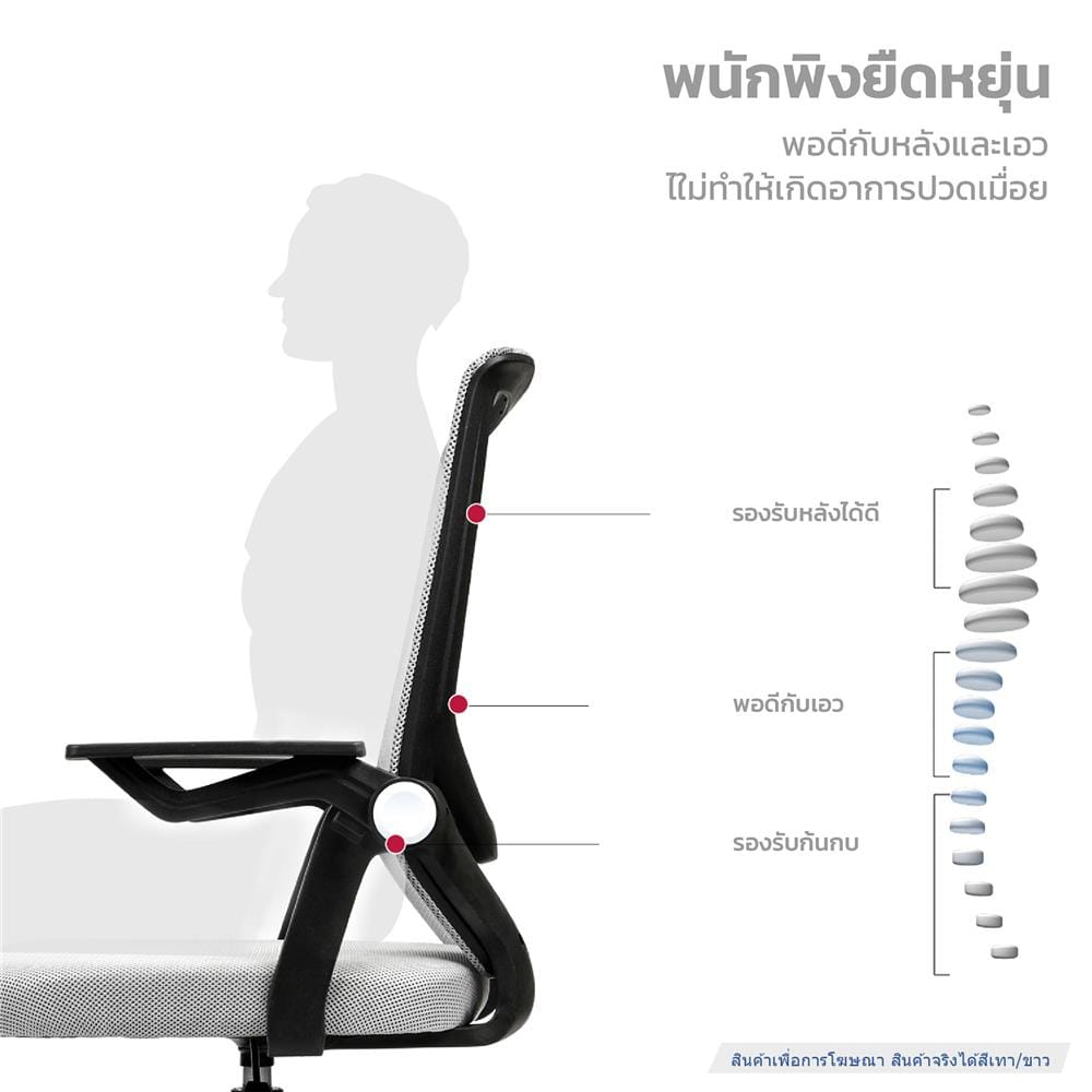 เก้าอี้สำนักงาน DELI E4931-WH-01 สีเทา/ขาว