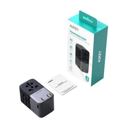ปลั๊กแปลง 4 IN 1 UNIVERSAL 1 USB A 3 TYPE C AUKEY PA-TA09A 100 วัตต์ สีเทา_1