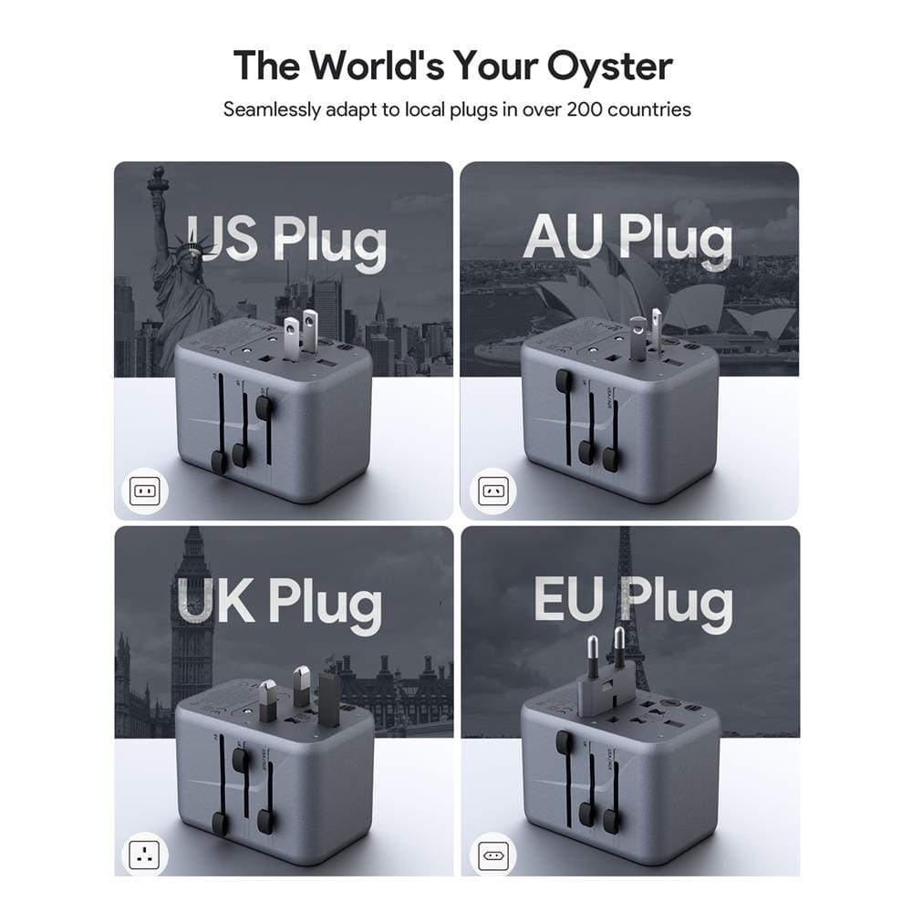 ปลั๊กแปลง 4 IN 1 UNIVERSAL 1 USB A 5 TYPE C AUKEY PA-TA08 65W สีเทา