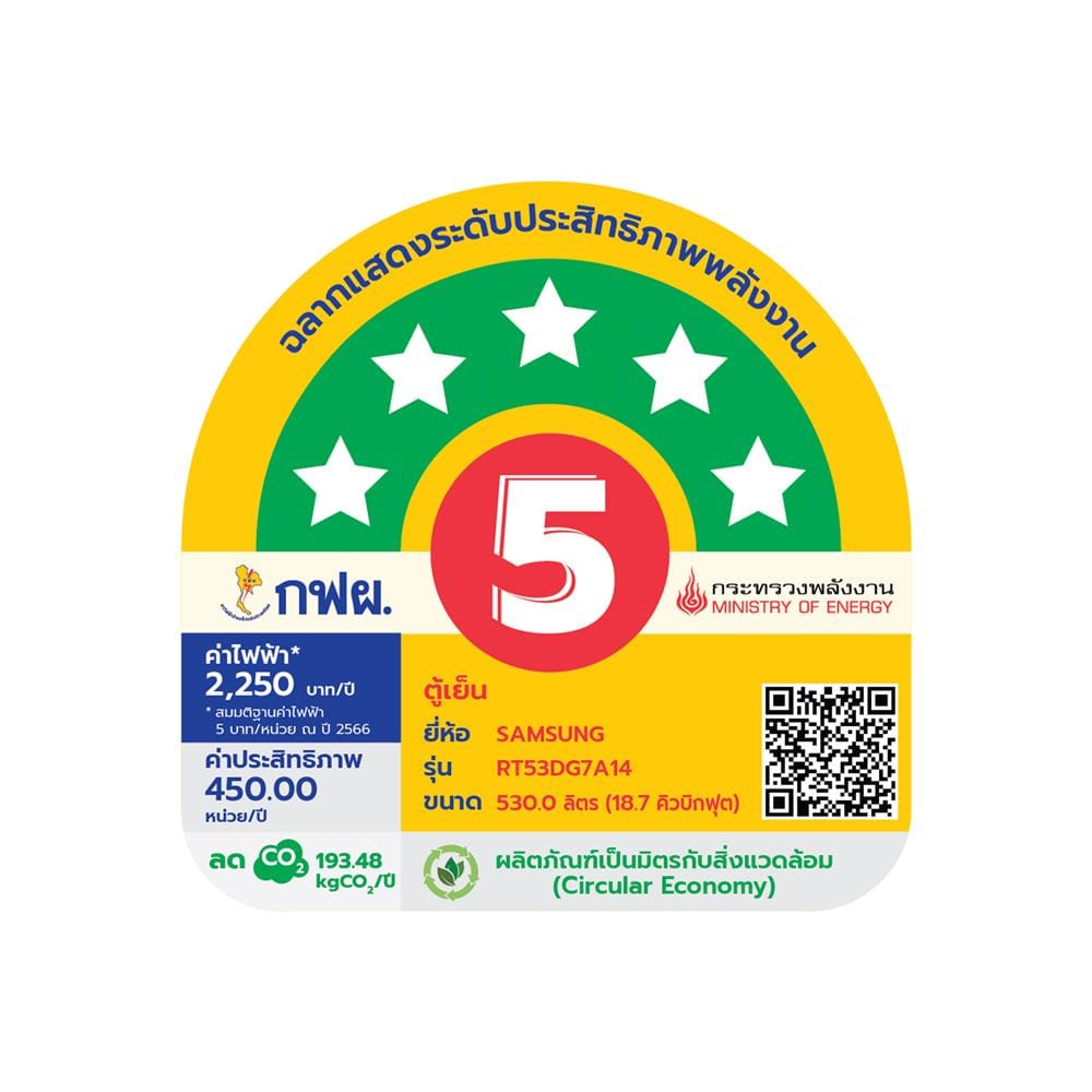 ตู้เย็น 2 ประตู SAMSUNG RT53DG7A14S9ST 18.7 คิว เงิน อินเวอร์เตอร์