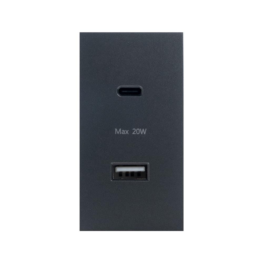 เต้ารับ USB 1 ช่อง TYPE C 1 ช่อง SIMON SIM52S-12CS-GR7 สีเทาเข้ม