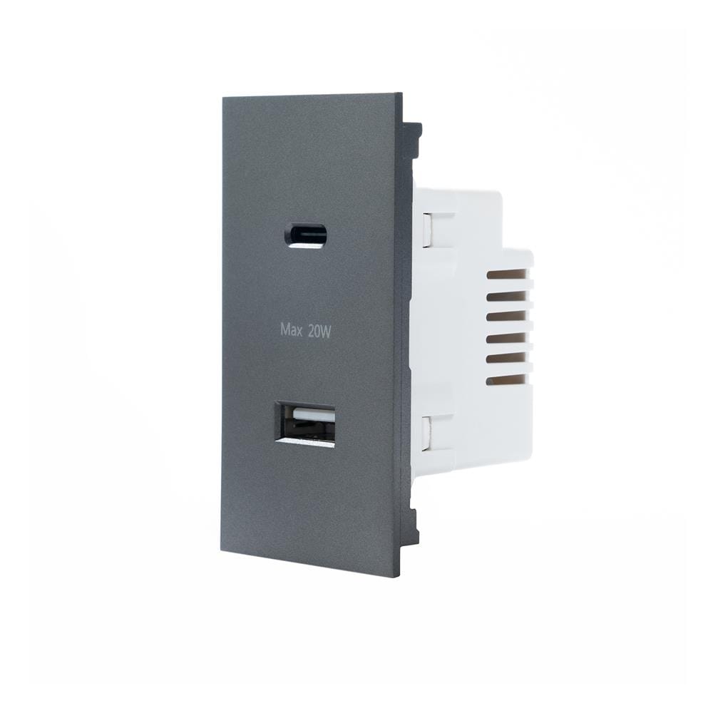 เต้ารับ USB 1 ช่อง TYPE C 1 ช่อง SIMON SIM52S-12CS-GR7 สีเทาเข้ม