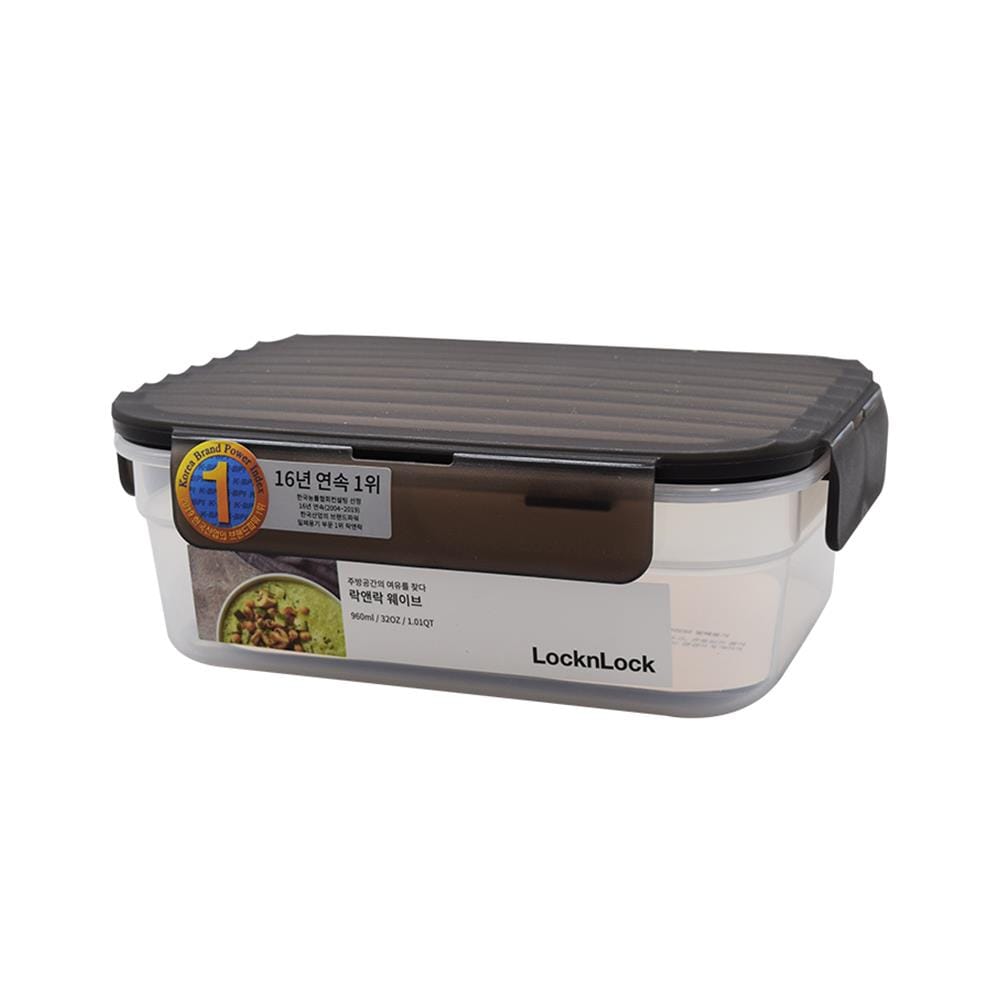 กล่องอาหารเหลี่ยม LOCKNLOCK WAVE CONTAINER 0.96 ลิตร สีเทา