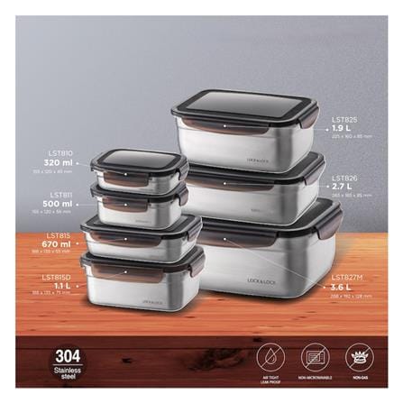 กล่องอาหารเหลี่ยม LOCKNLOCK LST826 2.7 ลิตร สีดำใส_7