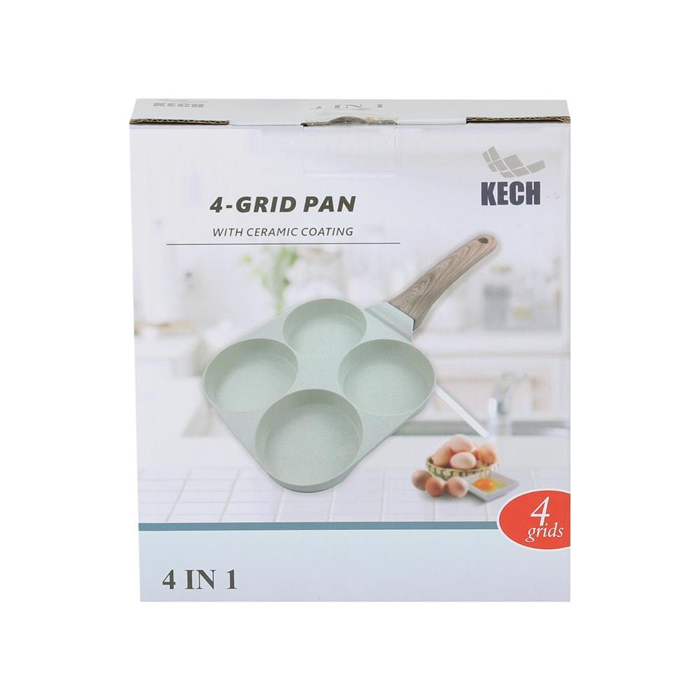 กระทะ 4 ช่อง ด้ามไม้ 18 ซม. KECH CERAMIC สีเขียว IH