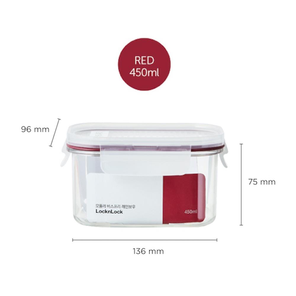 กล่องอาหาร LOCKNLOCK BISFREE 0.45 ลิตร สีแดง