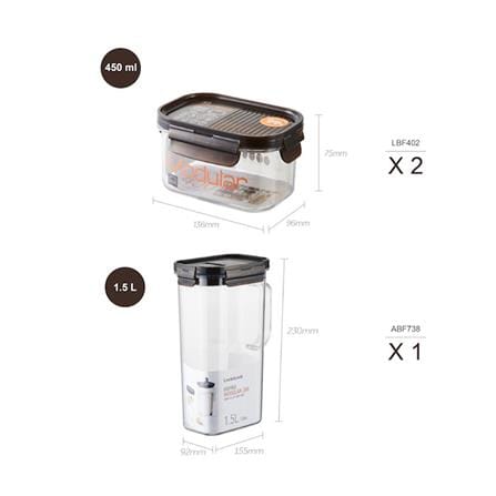ชุดกล่องอาหารพร้อมเหยือก LOCKNLOCK BISFREE MODULAR สีดำ 3 ชิ้น_5