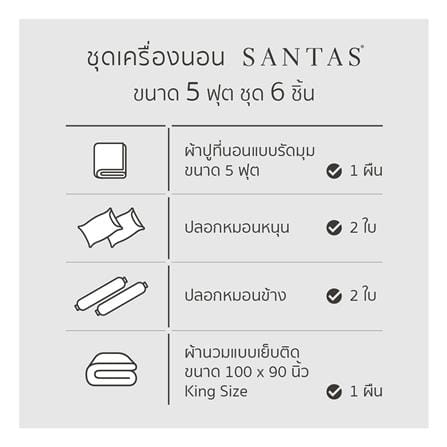 ชุดผ้าปูที่นอน 5 ฟุต 6 ชิ้น SANTAS COTTON USA SENSE DK_6