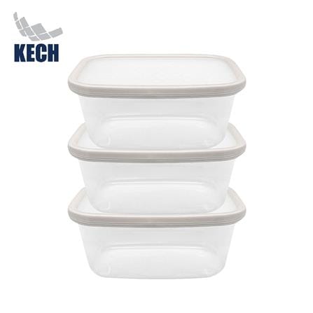 กล่องอาหารเหลี่ยม 1 ลิตร KECH NICE สีเทา แพ็ก 3 ชิ้น_0