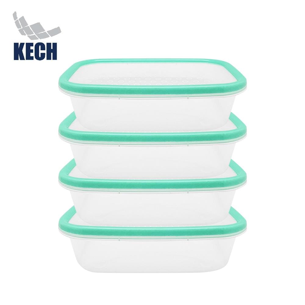กล่องอาหารเหลี่ยม 0.6 ลิตร KECH NICE สีเขียว แพ็ก 4 ชิ้น