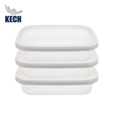 กล่องอาหารเหลี่ยม 0.8 ลิตร KECH NICE สีเทา แพ็ก 3 ชิ้น_0