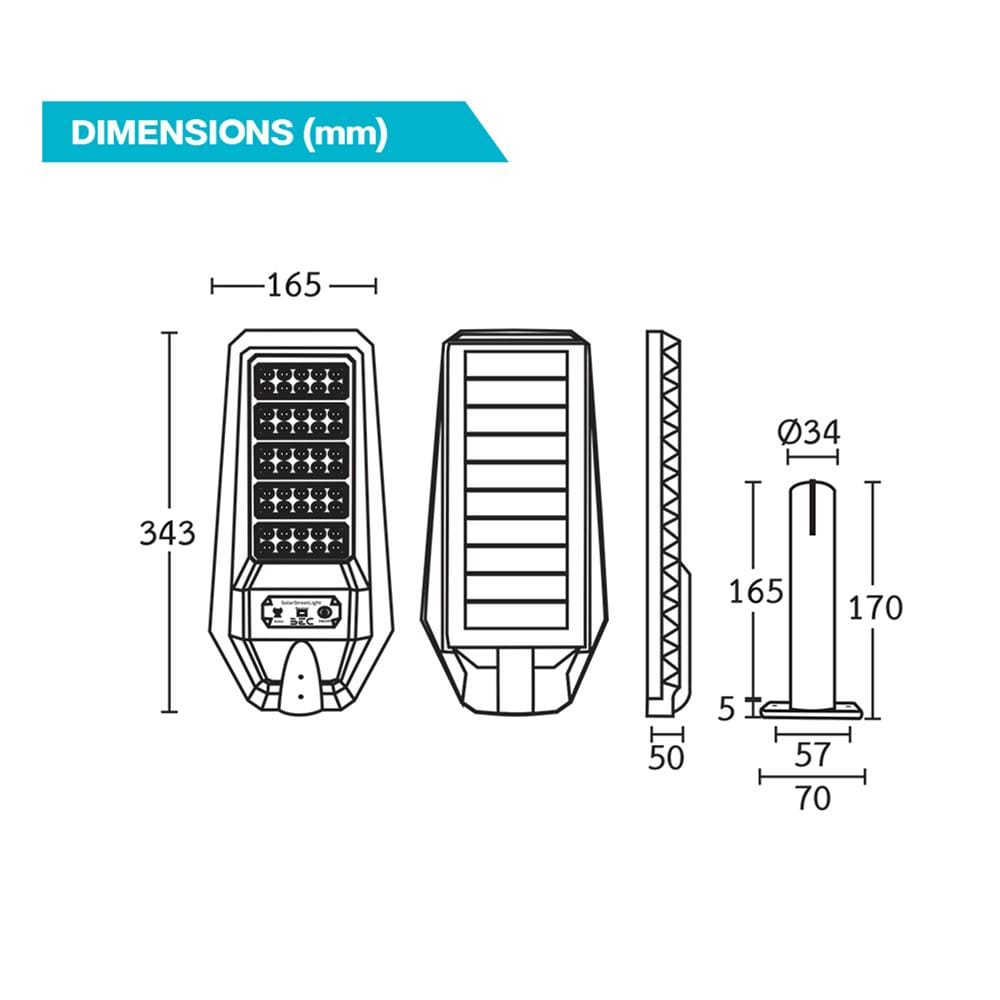 ไฟถนน SOLAR CARINI ELENA 100 วัตต์ DAYLIGHT สีดำ