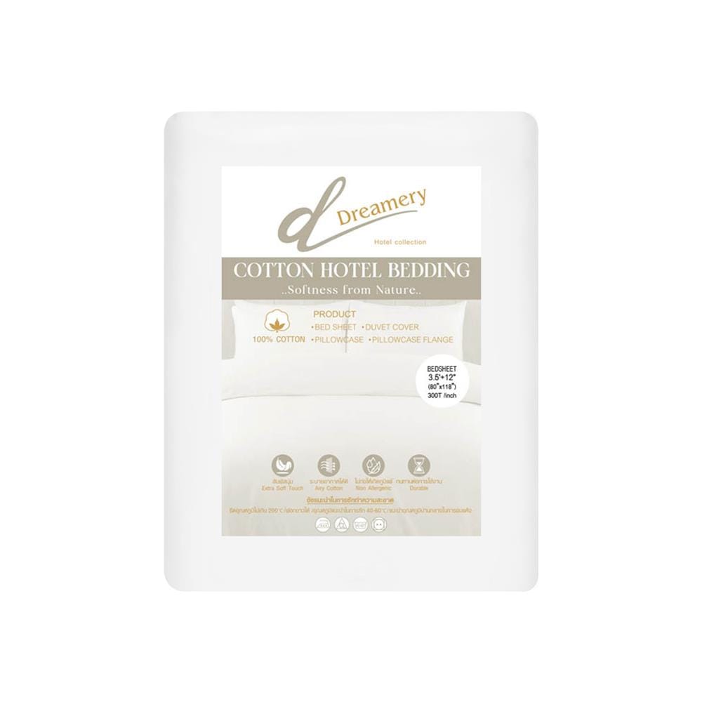 ผ้าปูที่นอน DREAMERY CT 300T SATEEN 80X118 นิ้ว สี WHITE (แพ็ก 2 ชิ้น)