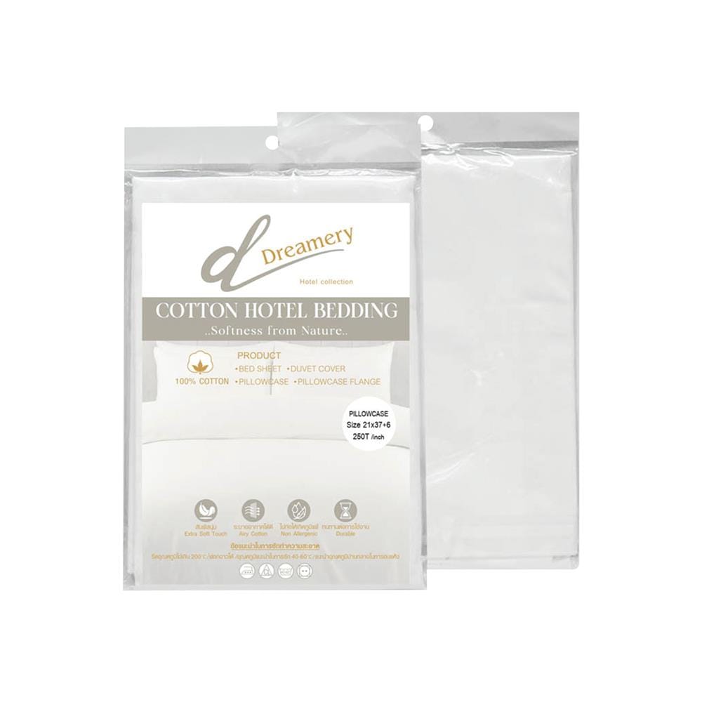 ปลอกหมอนหนุน DREAMERY CT250T SATEEN 21X37 นิ้ว สีขาว แพ็ก 2 ชิ้น