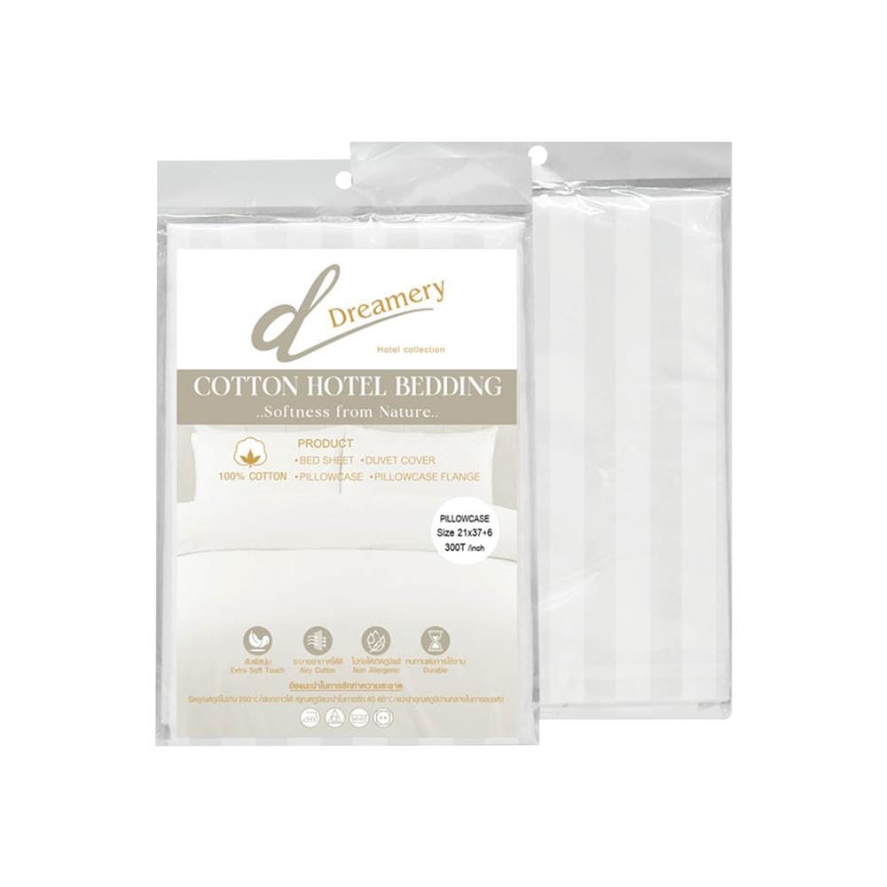 ปลอกหมอนหนุน DREAMERY CT300T STRIP 21X37 นิ้ว สีขาว (แพ็ก 2 ชิ้น)