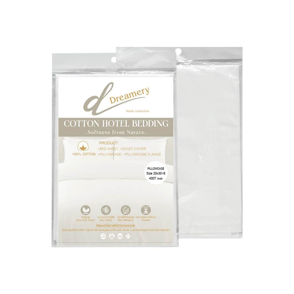ปลอกหมอนหนุน DREAMERY CT400T SATEEN 20X30 นิ้ว สีขาว (แพ็ก 2 ชิ้น)