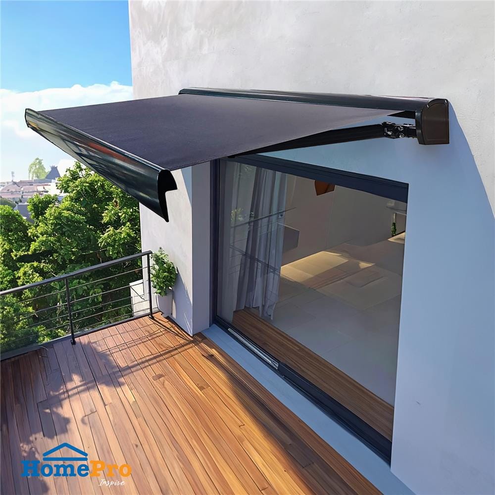 กันสาดผ้าพับได้ 2 ระบบ SUNSHIELD 395x300 ซม. สีเทาเข้ม