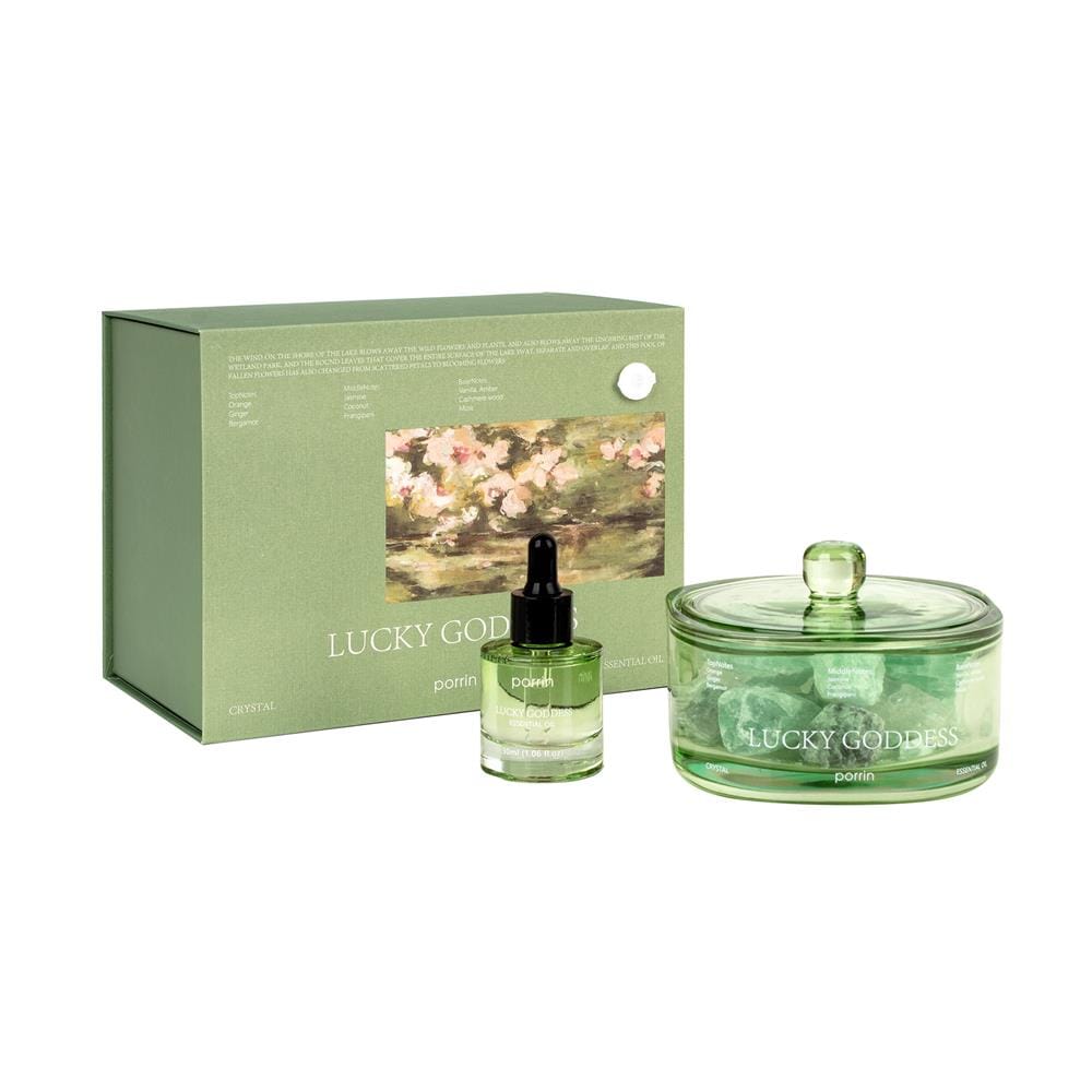 ชุดหินอโรม่าพร้อมน้ำหอม PORRIN 500 กรัม + 30 มล. GREEN LUCKY GODDESS_1
