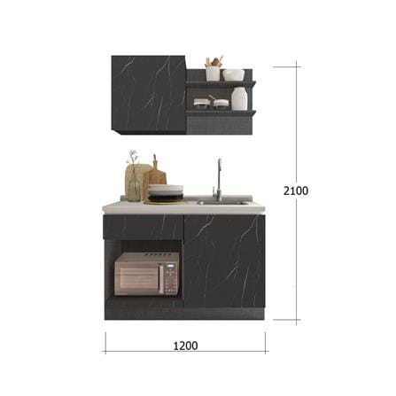 ครัวไม้สำเร็จ SB FURNITURE KUCHE COMP120B-R BLACK STONE WHITE GLOSS 120 ซม._2