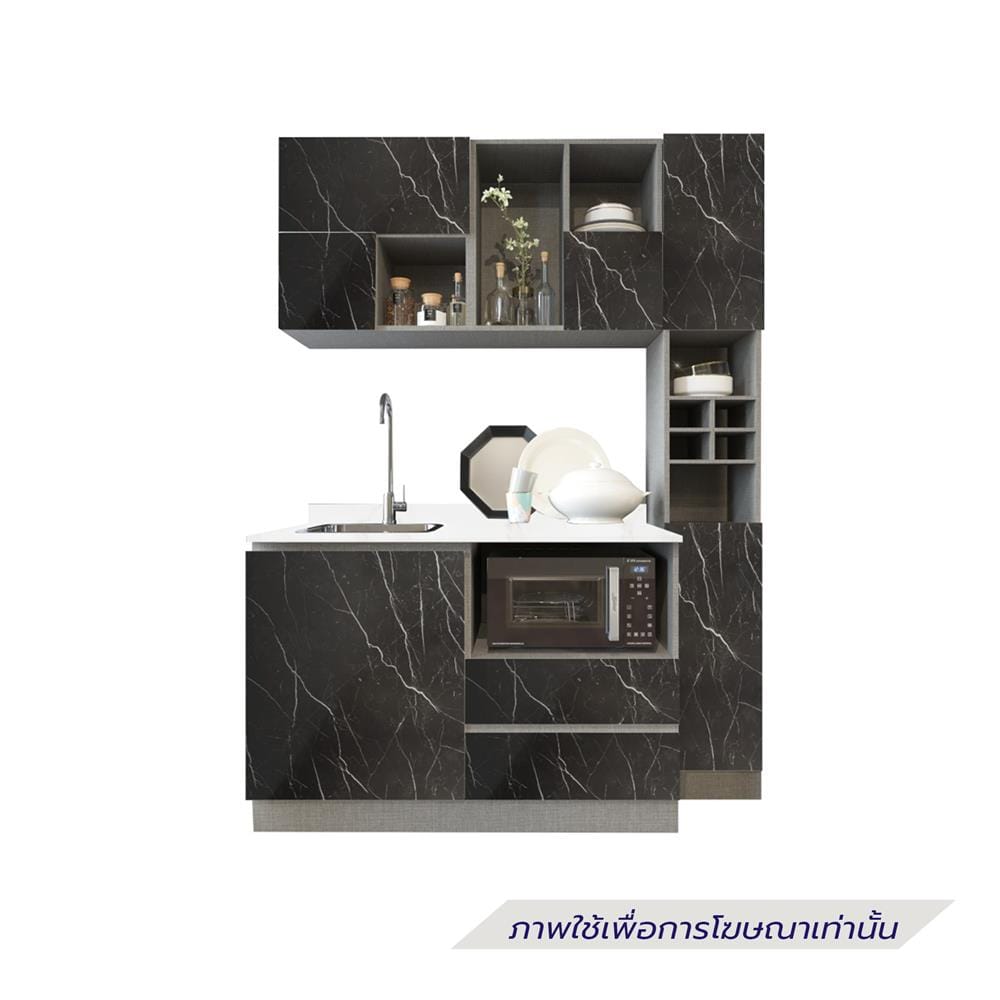 ครัวไม้สำเร็จ SB FURNITURE KUCHE COMP150F-L BLACK STONE WHITE GLOSS 150 ซม.