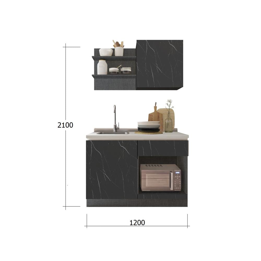ครัวไม้สำเร็จ SB FURNITURE KUCHE COMP120B-L BLACK STONE WHITE GLOSS 120 ซม.