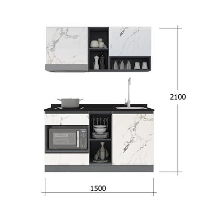 ครัวไม้สำเร็จ SB FURNITURE KUCHE COMP150G-R WHITE STONE BLACK GLOSS 150 ซม._3