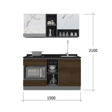 ครัวไม้สำเร็จ SB FURNITURE KUCHE COMP150G-R ITALIAN WALNUT BLACK GLOSS 150 ซม._3