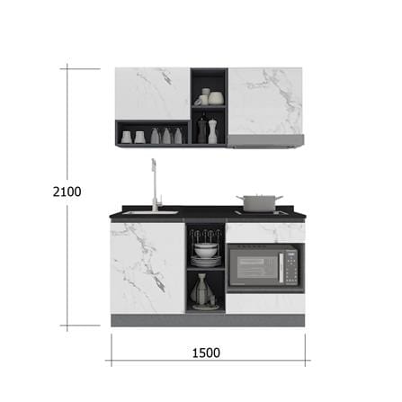 ครัวไม้สำเร็จ SB FURNITURE KUCHE COMP150G-L WHITE STONE BLACK GLOSS 150 ซม._3