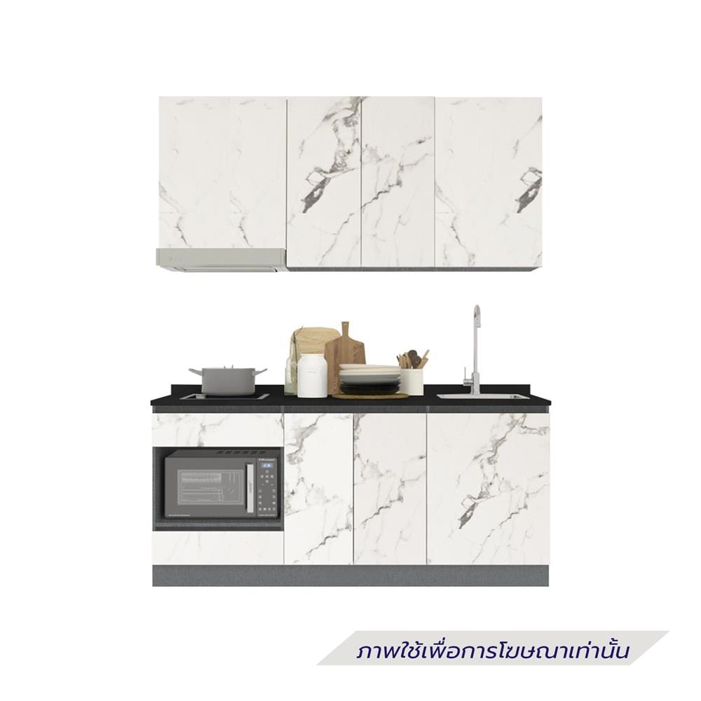ครัวไม้สำเร็จ SB FURNITURE KUCHE COMP180C-R WHITE STONE BLACK GLOSS 180 ซม.