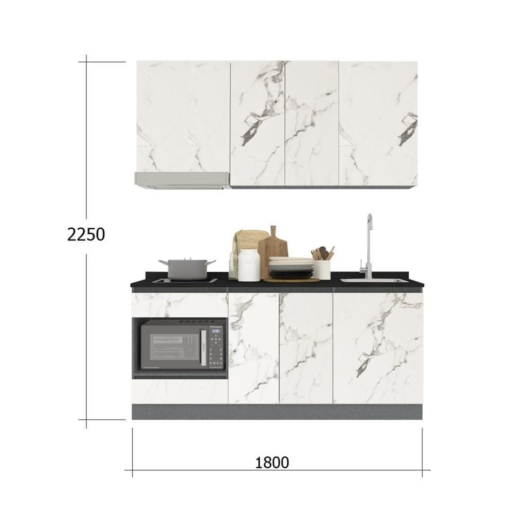 ครัวไม้สำเร็จ SB FURNITURE KUCHE COMP180C-R WHITE STONE BLACK GLOSS 180 ซม.