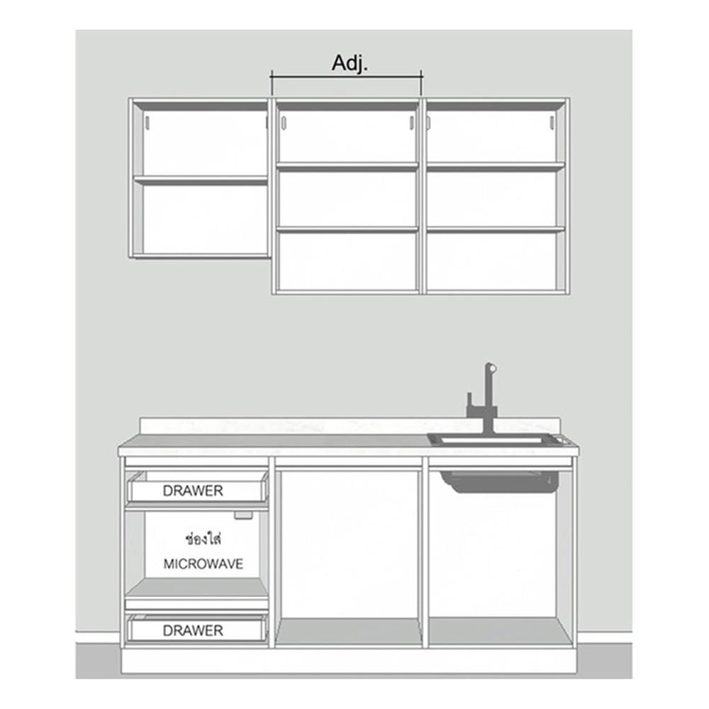 ครัวไม้สำเร็จ SB FURNITURE KUCHE COMP180C-R WHITE STONE BLACK GLOSS 180 ซม.
