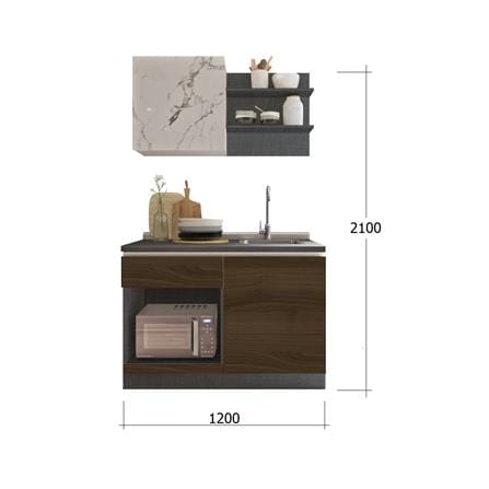 ครัวไม้สำเร็จ SB FURNITURE KUCHE COMP120B-R ITALIAN WALNUT BLACK GLOSS 120 ซม._2