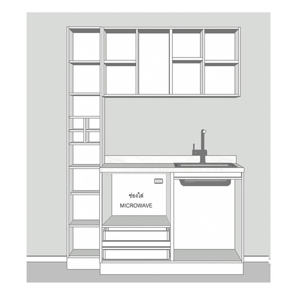 ครัวไม้สำเร็จ SB FURNITURE KUCHE COMP150F-R BLACK STONE WHITE GLOSS 150 ซม.