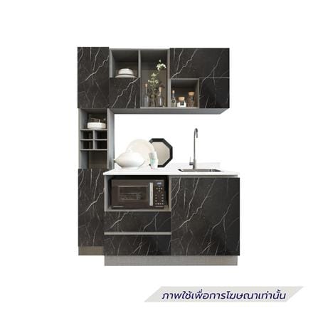 ครัวไม้สำเร็จ SB FURNITURE KUCHE COMP150F-R BLACK STONE WHITE GLOSS 150 ซม._1