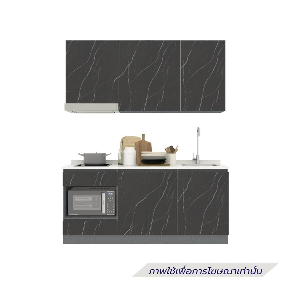 ครัวไม้สำเร็จ SB FURNITURE KUCHE COMP180C-R BLACK STONE WHITE GLOSS 180 ซม.