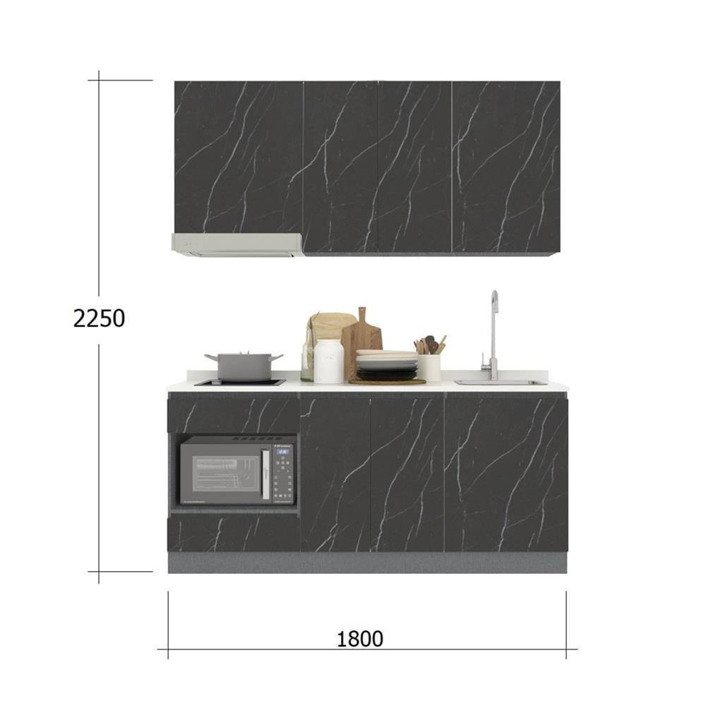 ครัวไม้สำเร็จ SB FURNITURE KUCHE COMP180C-R BLACK STONE WHITE GLOSS 180 ซม.