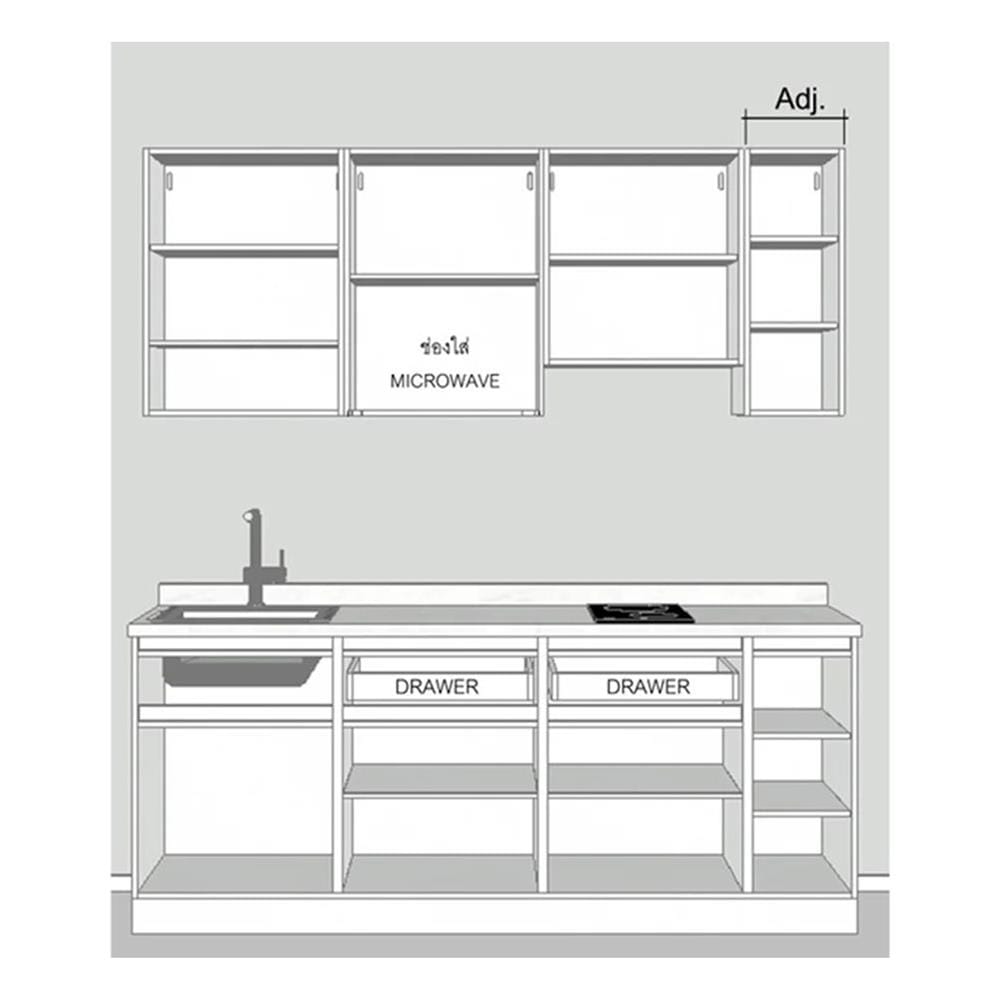 ครัวไม้สำเร็จ SB FURNITURE KUCHE COMP210C-L ITALIAN WALNUT BLACK GLOSS 210 ซม.