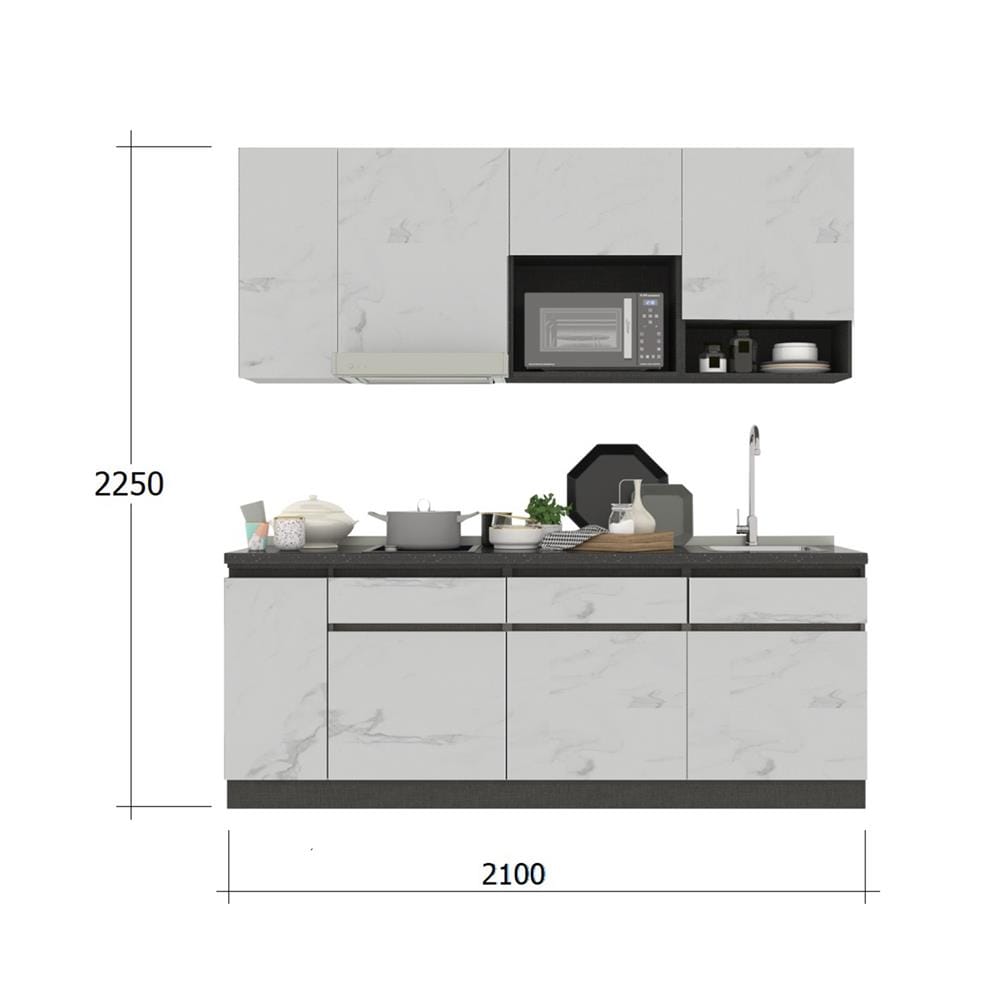 ครัวไม้สำเร็จ SB FURNITURE KUCHE COMP210C-R WHITE STONE BLACK GLOSS 210 ซม.