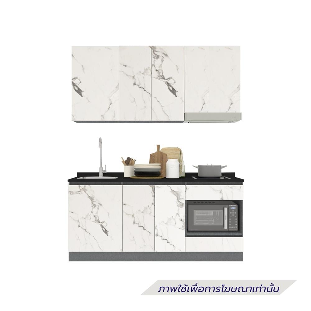 ครัวไม้สำเร็จ SB FURNITURE KUCHE COMP180C-L WHITE STONE BLACK GLOSS 180 ซม.