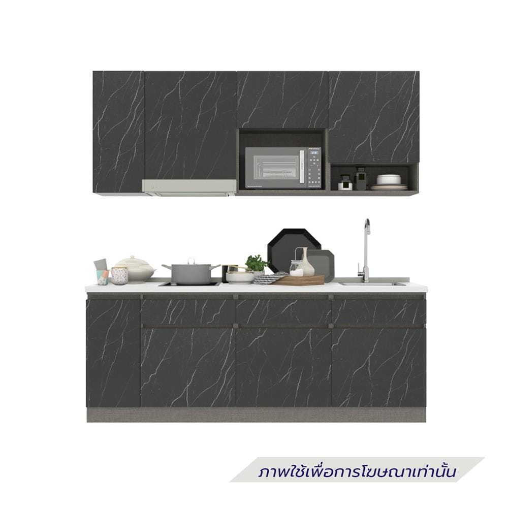 ครัวไม้สำเร็จ SB FURNITURE KUCHE COMP210C-R BLACK STONE WHITE GLOSS 210 ซม.