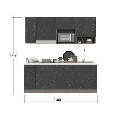 ครัวไม้สำเร็จ SB FURNITURE KUCHE COMP210C-R BLACK STONE WHITE GLOSS 210 ซม._2