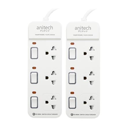 รางปลั๊กไฟ 3 ช่อง 3 สวิตช์ ANITECH H2233-PRO 10 แอมป์ 3 ม. สีขาว (1 แถม 1)_0