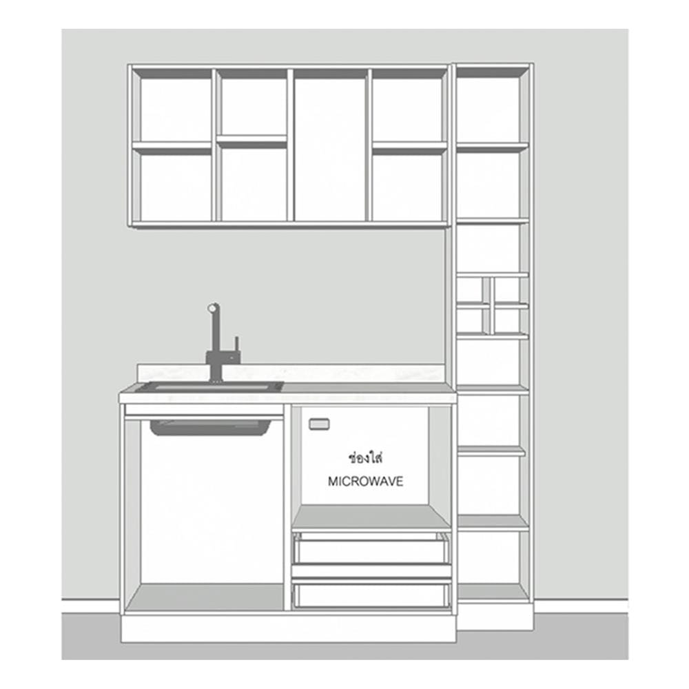 ครัวไม้สำเร็จ SB FURNITURE KUCHE COMP150F-LWHITE STONE BLACK GLOSS 150 ซม.