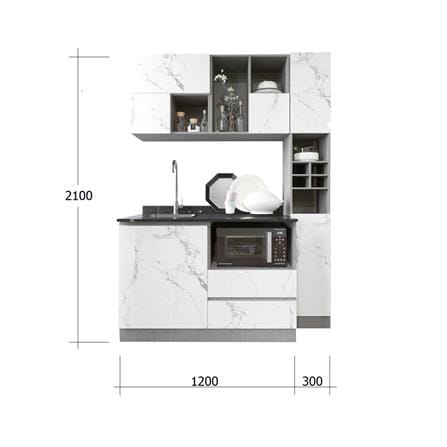 ครัวไม้สำเร็จ SB FURNITURE KUCHE COMP150F-LWHITE STONE BLACK GLOSS 150 ซม._3