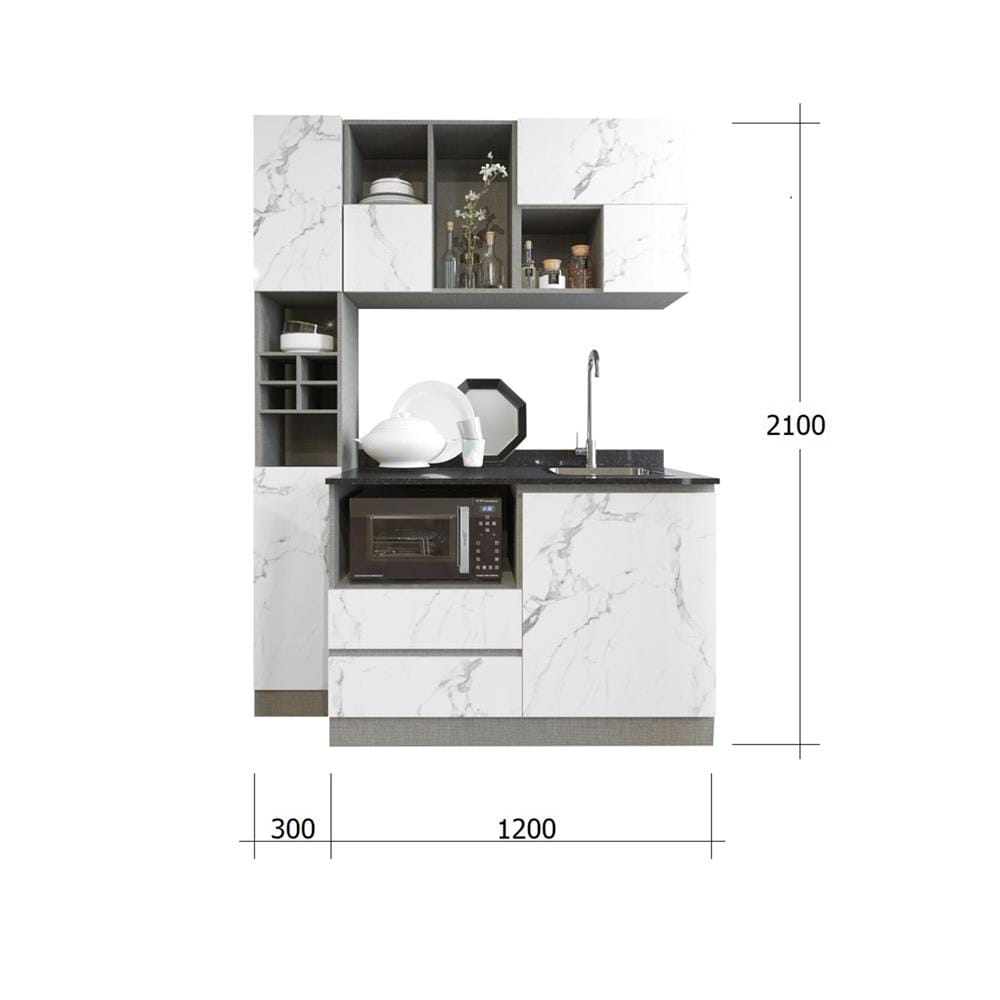 ครัวไม้สำเร็จ SB FURNITURE KUCHE COMP150F-R WHITE STONE BLACK GLOSS 150 ซม.