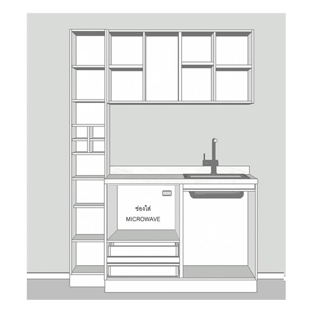 ครัวไม้สำเร็จ SB FURNITURE KUCHE COMP150F-R WHITE STONE BLACK GLOSS 150 ซม.