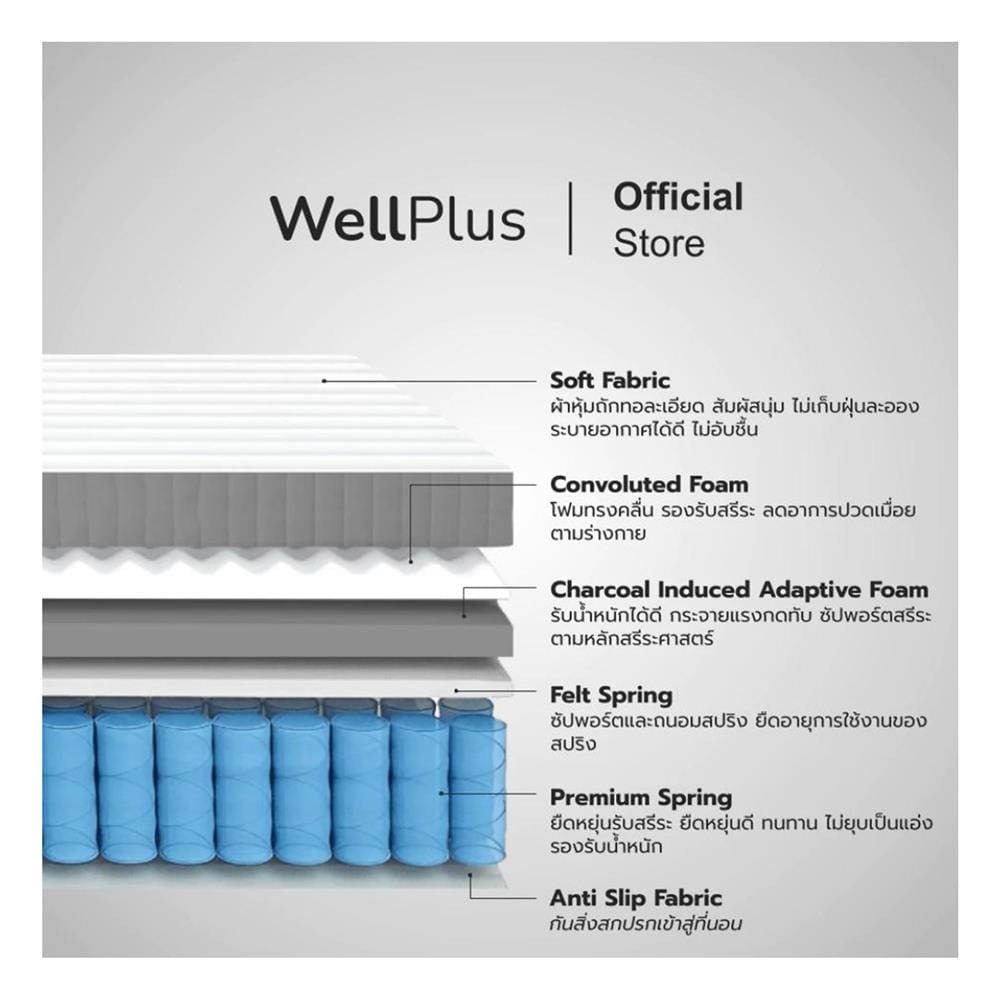 ที่นอนสปริง 6 ฟุต สุญญากาศ WELLPLUS รุ่น BRIELLE