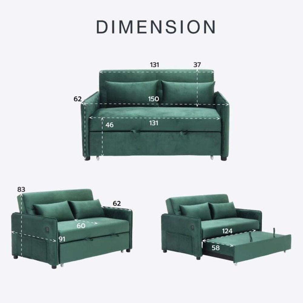โซฟาเบด 2 ที่นั่ง SB FURNITURE BONDANIE 19234945 สีเขียว