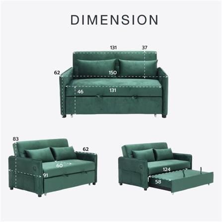โซฟาเบด 2 ที่นั่ง SB FURNITURE BONDANIE 19234945 สีเขียว_9
