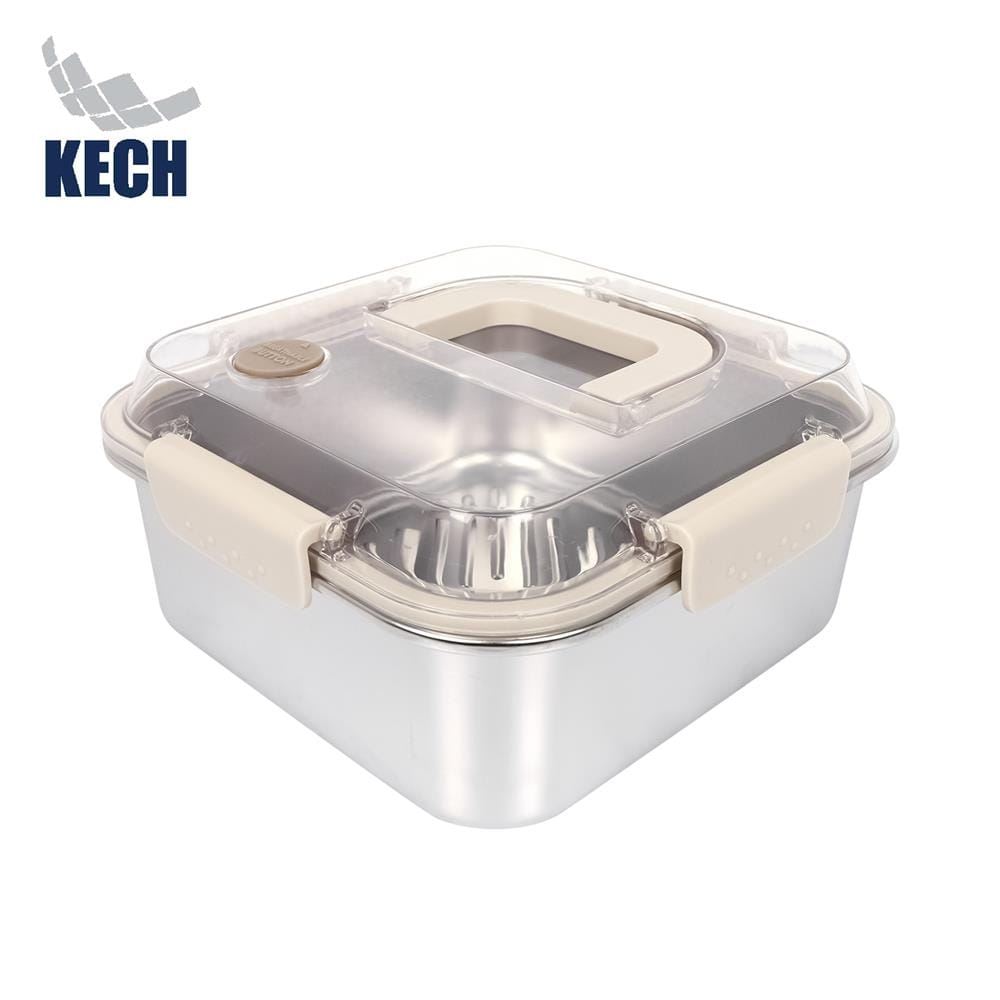 กล่องอาหารสเตนเลส มีหู 2.3 ลิตร KECH MERCURY สีเบจ_1